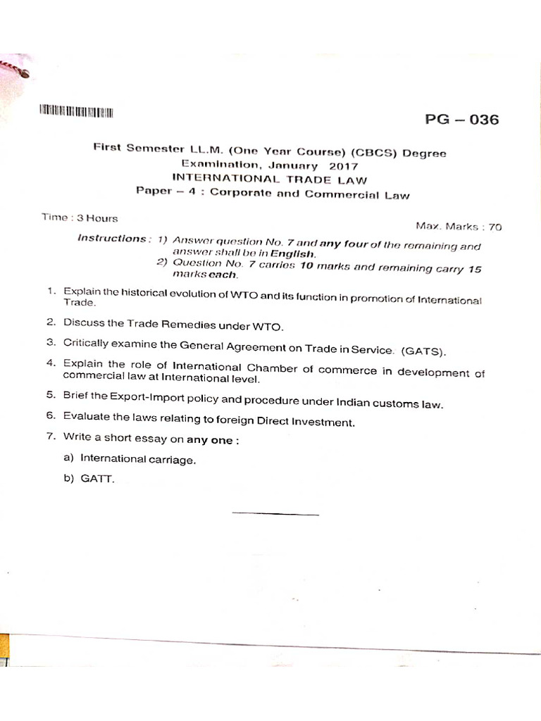 1st Sem LLM International Trade Law | PDF