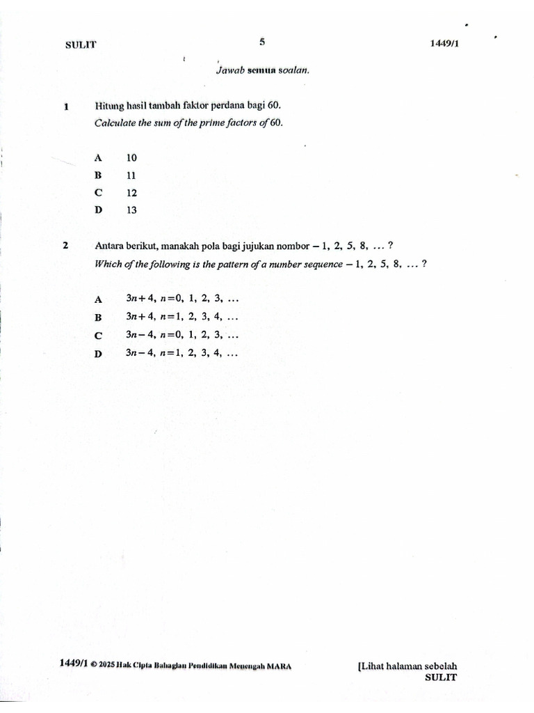 SPMRSM Math 2025 Kertas 1 | PDF