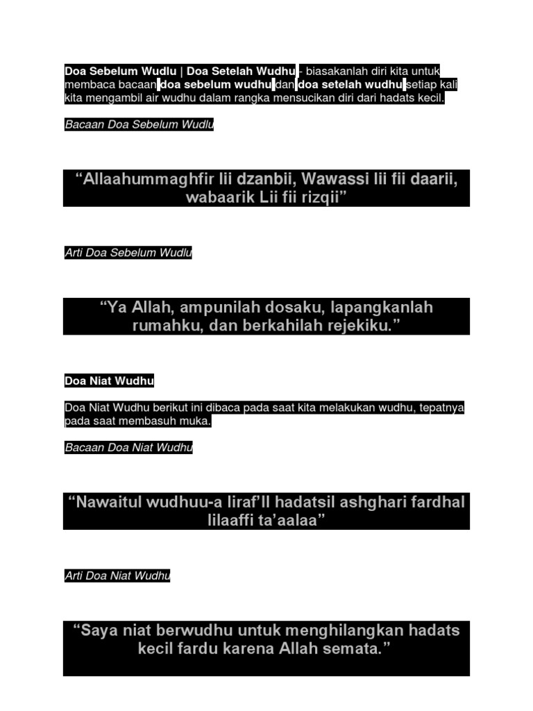Bacaan Doa Sebelum Wudlu Doa Sebelum Wudlu Doa Setelah Wudhu Doa Sebelum Wudhu Doa Setelah Wudhu