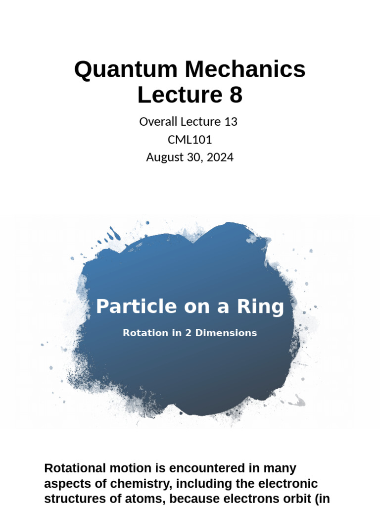 CML101 Quantum Lecture 8 | PDF | Energy Level | Rotation