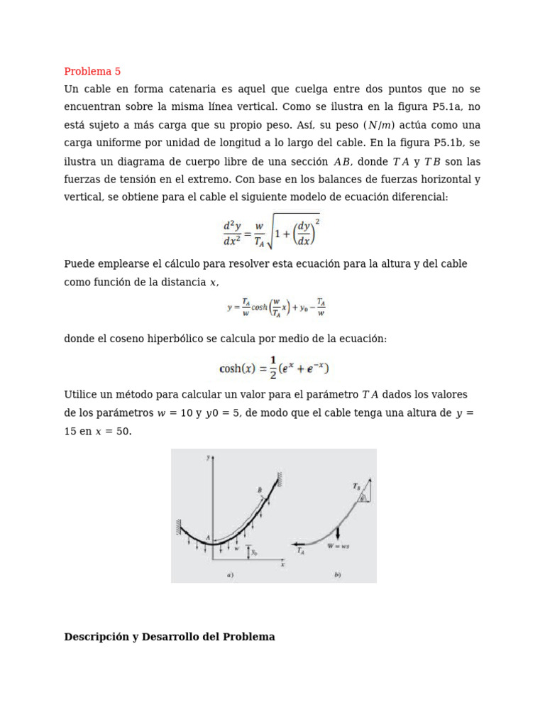 Tensión en cable catenario: método numérico | PDF | Ecuaciones ...