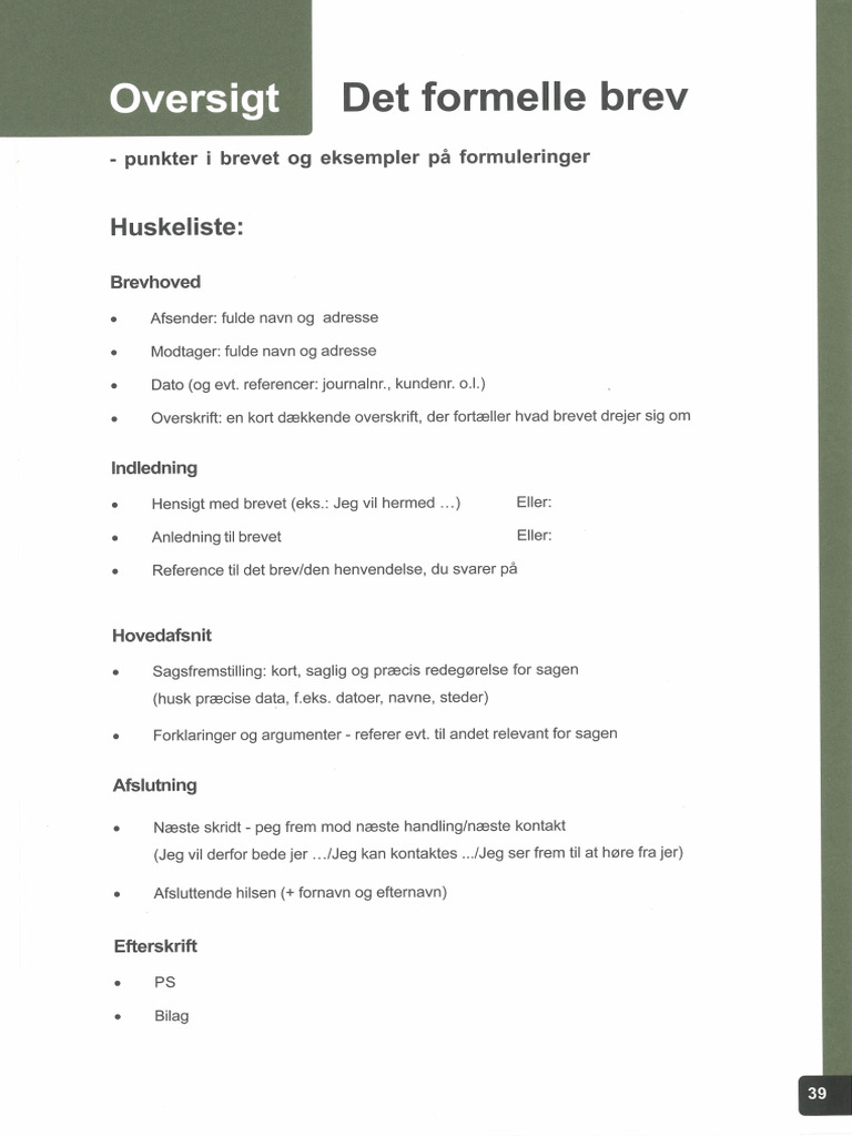 D. Oversigt - Det Formelle Brev | PDF