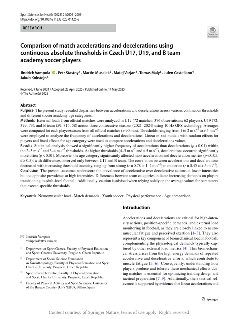 Comparison of Match Accelerations and Deceleration | PDF | Effect Size ...