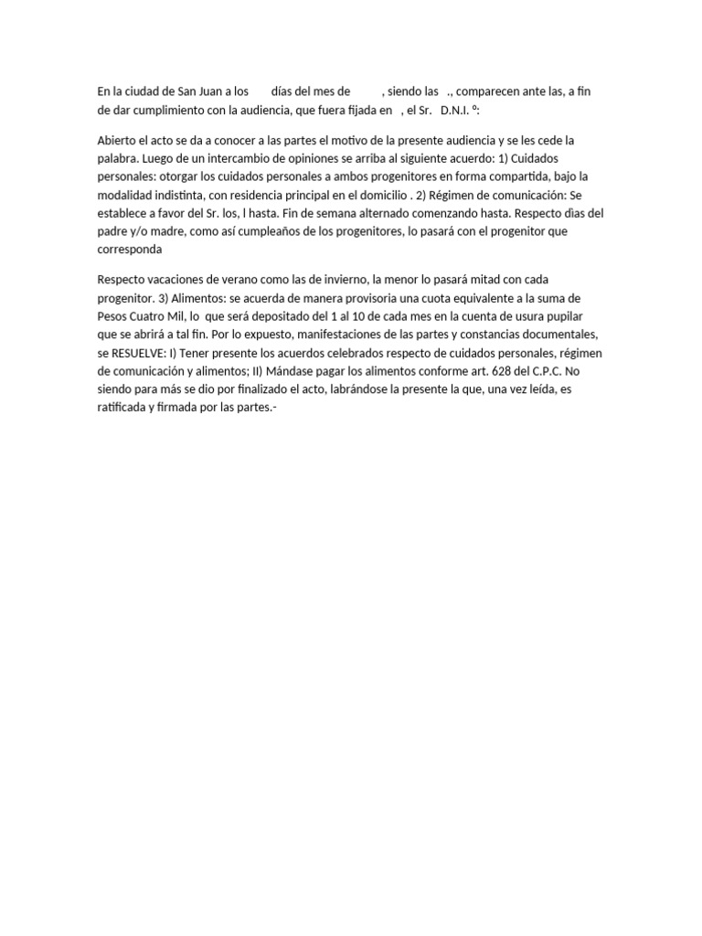 Acuerdo de Custodia y Alimentos San Juan | PDF