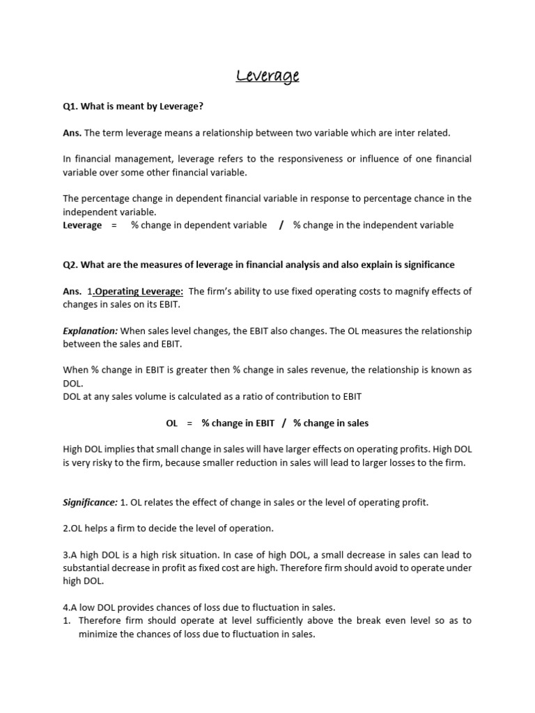 Understanding Financial Leverage Concepts | PDF | Leverage (Finance ...