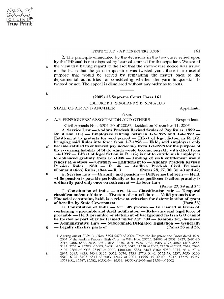 (2005) 13 SCC 161 Cut Off Date For Financial Benefit | PDF | Supreme ...