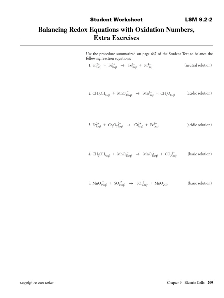 Balancing Redox Extra Exercises Ox Numbers | PDF | Redox | Chemistry