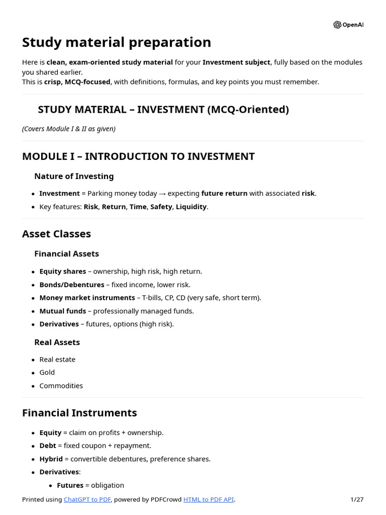 Full Sapm in Short | PDF | Investing | Stocks