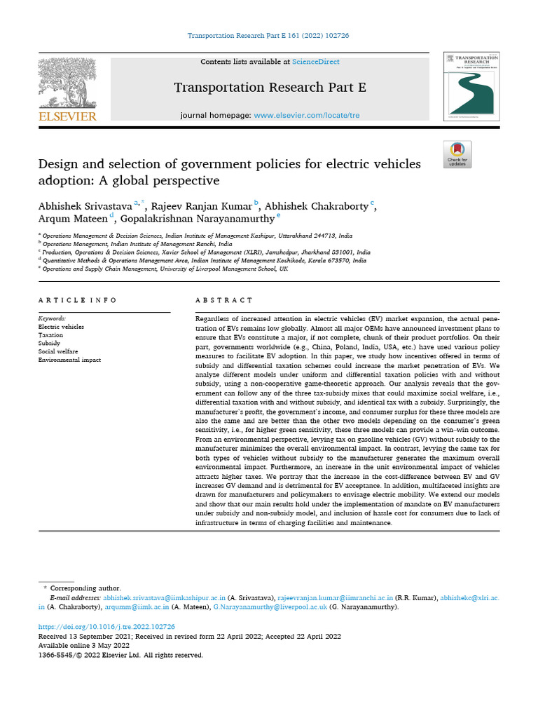 Government Policies For Electric Vehicles | PDF | Electric Vehicle | Taxes