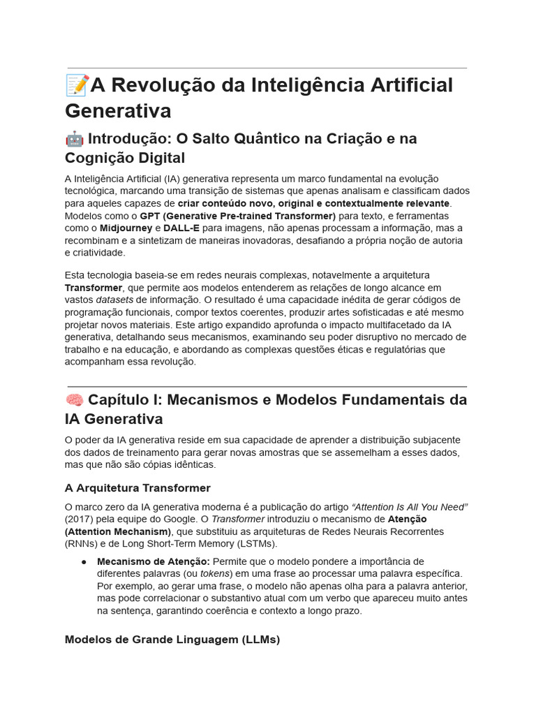 Impacto da IA Generativa na Criação e Trabalho | PDF | Inteligência ...