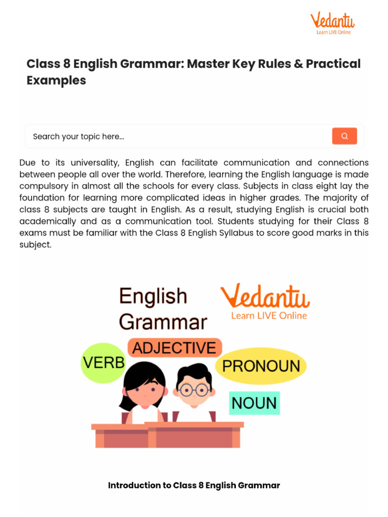 Class 8 English Grammar - Master Key Rules & Practical Examples | PDF