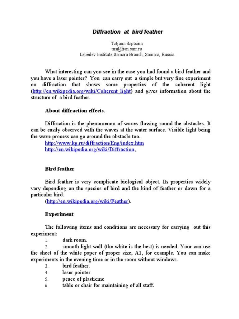 Diffraction On Bird Feather1 | PDF | Diffraction | Feather
