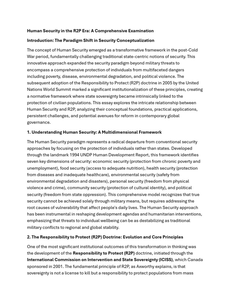 Human Security and R2P: A Critical Analysis | PDF | Responsibility To ...
