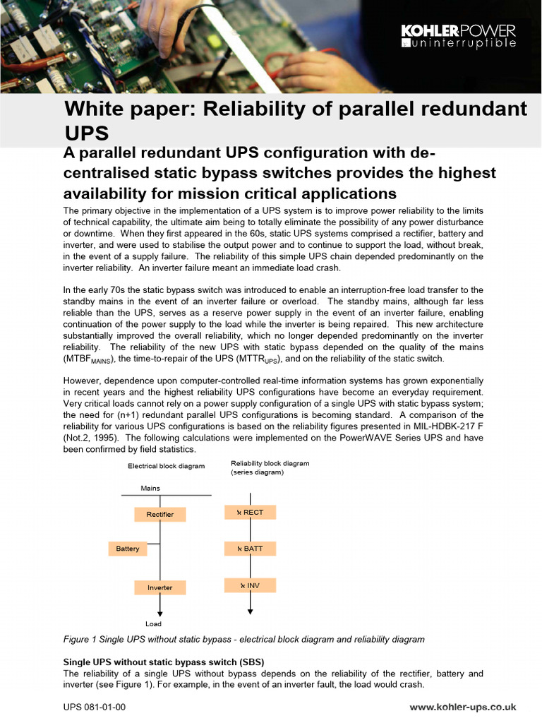 Kohler Uninterruptible Power Reliability of Parallel Redundant UPS ...