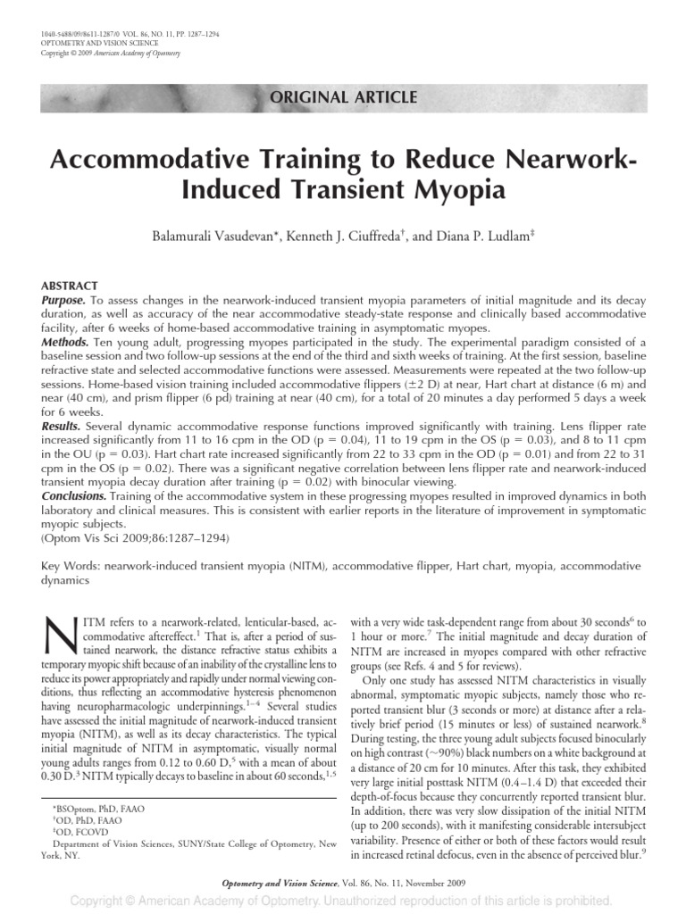 Accommodative Training To Reduce Nearwork Induced.11 | PDF | Myopia ...