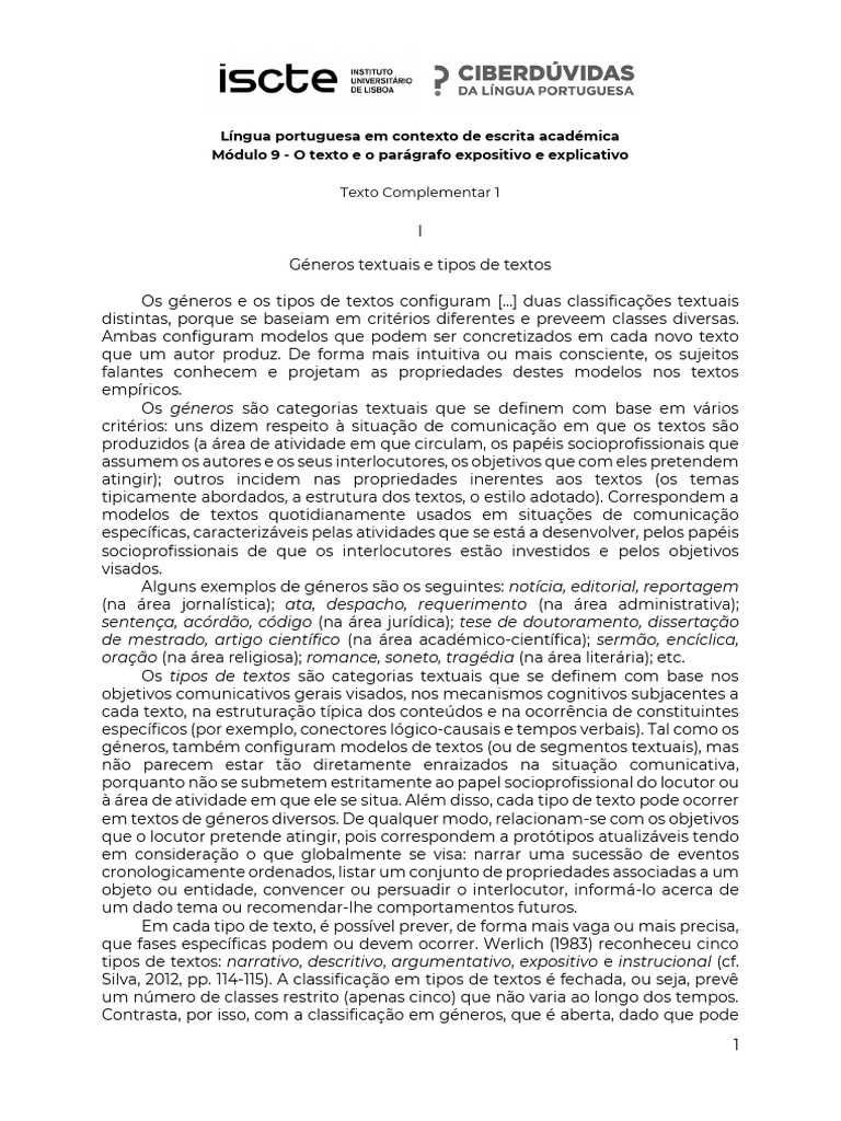 Tipos e Estruturas de Textos Acadêmicos | PDF | Gênero | Portugal