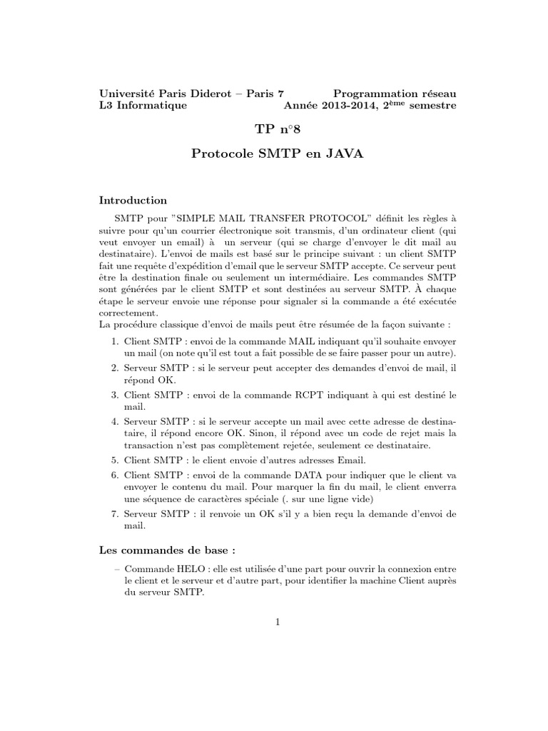 TP Java : Protocole SMTP en L3 Informatique | PDF | Serveur ...