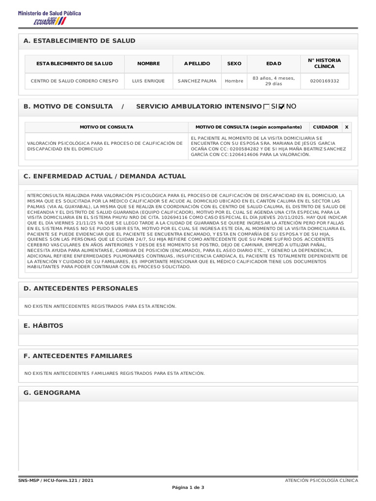 SNS MSP HCU Form 121 2021 | PDF | Medicina CLINICA | Sicología