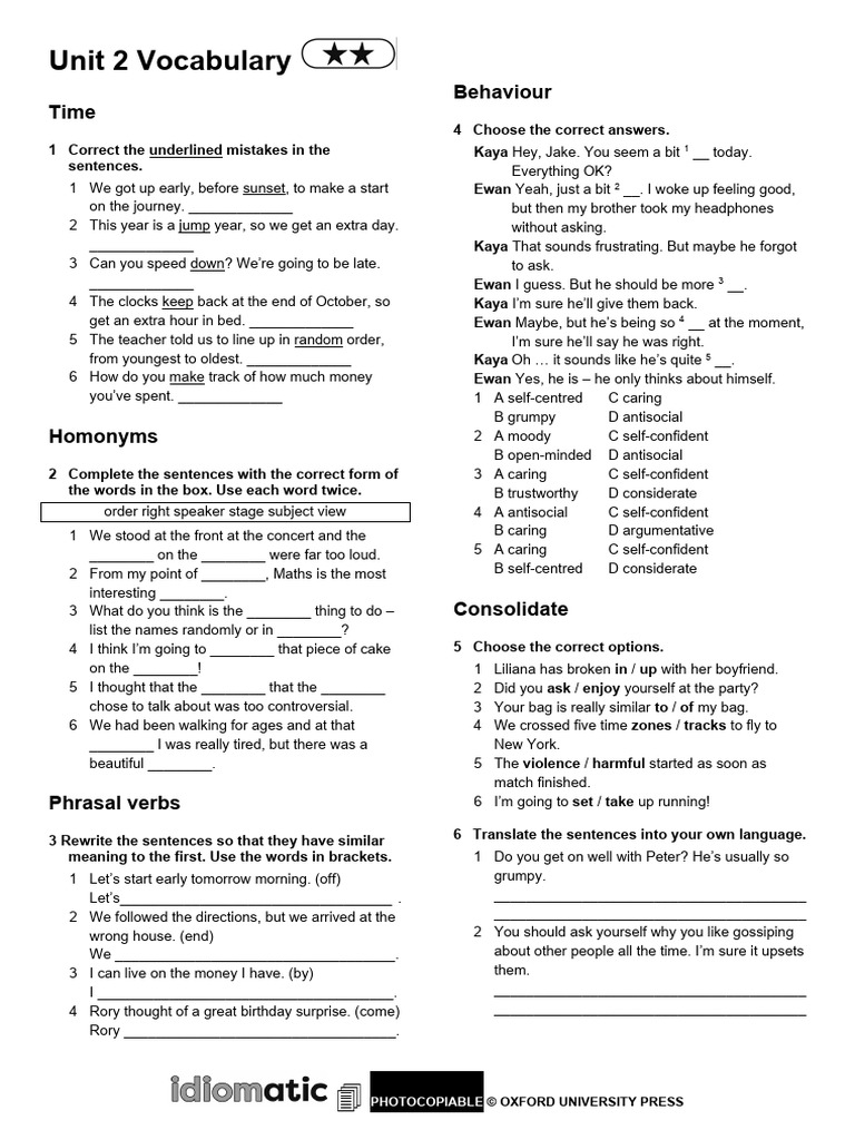Unit 2 Vocabulary Exercises and Activities | PDF | Linguistics