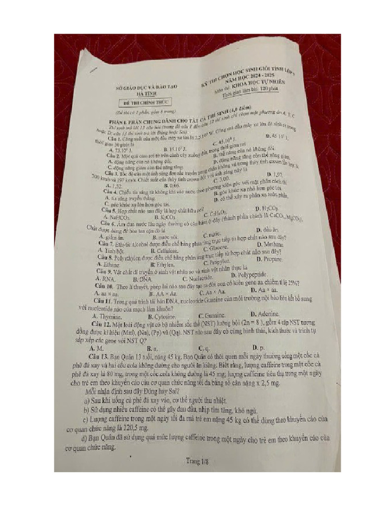De KHTN Ha Tinh 2024-2025 Ae258 | PDF