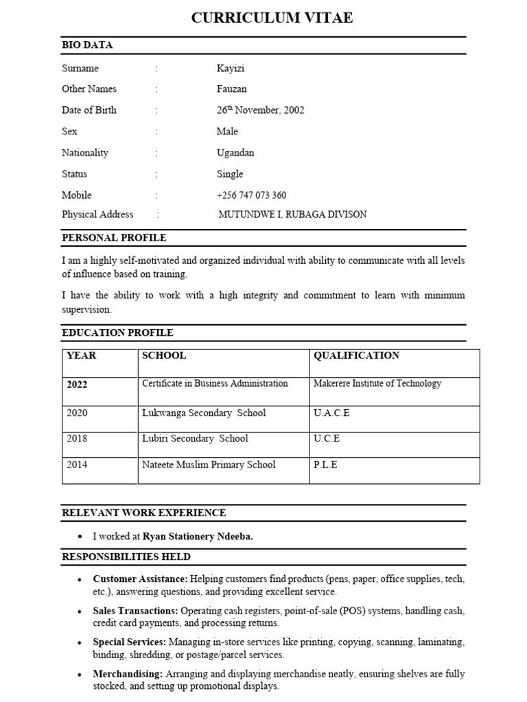 CV of Fauzan Kayizi - Ugandan Professional | PDF | Point Of Sale | Business