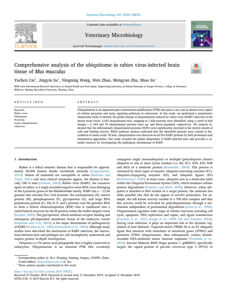 CAI Et Al., 2020 - Comprehensive Analysis of The Ubiquitome in Rabies ...