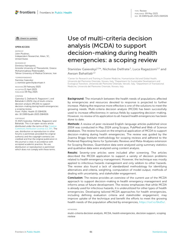 MCDA in Health Emergency Decision-Making | PDF | Systematic Review ...