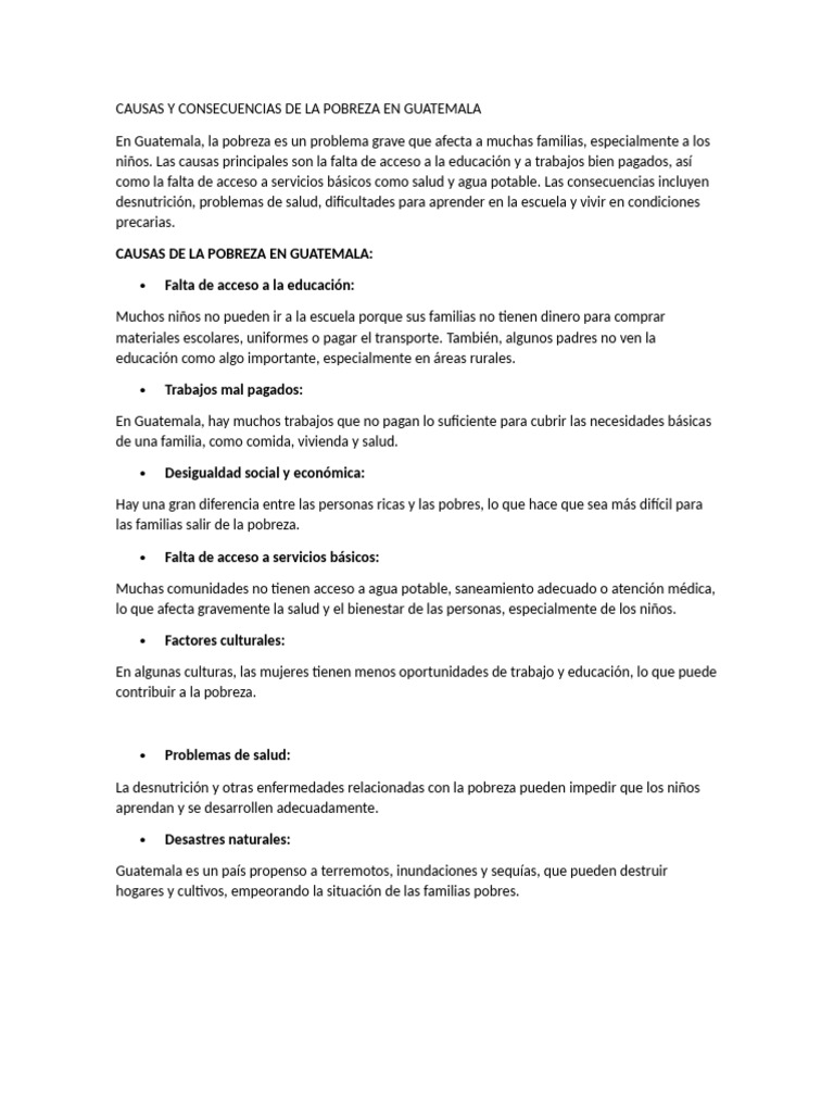 Causas y Consecuencias de la Pobreza en Guatemala | PDF | Pobreza ...