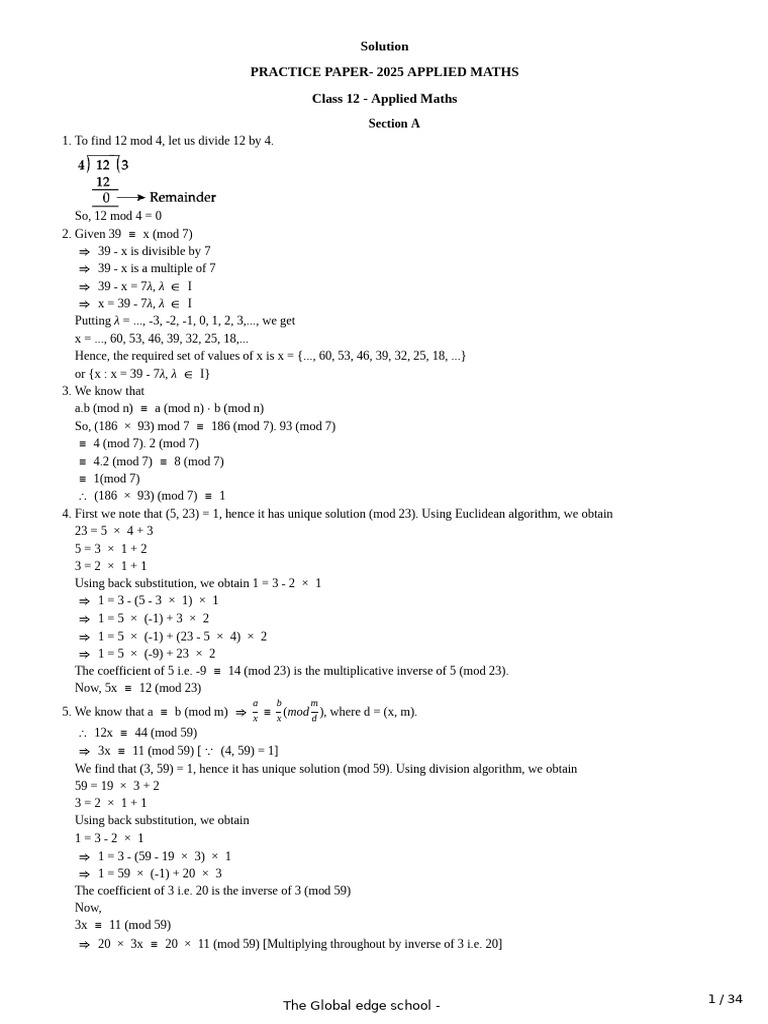 Class 12 Applied Maths Practice Paper | PDF | Algebra | Mathematics