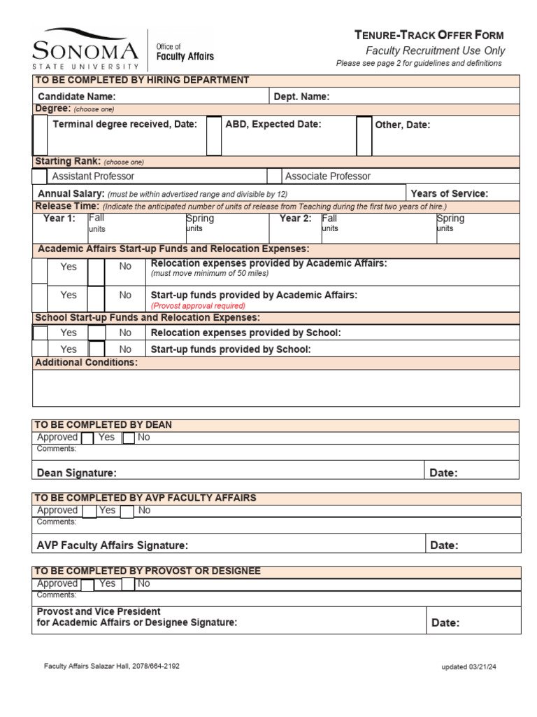 Tenure Track Offer Form March 2024 | PDF | Labor | Business