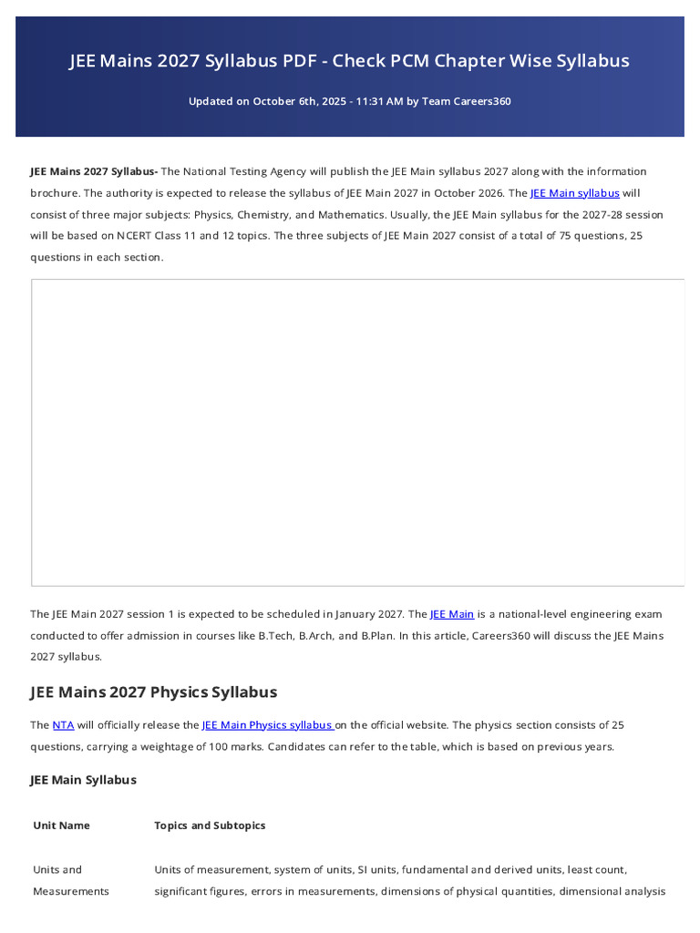 JEE Main 2027 Syllabus Overview | PDF | Chemical Bond | Chemical Reactions