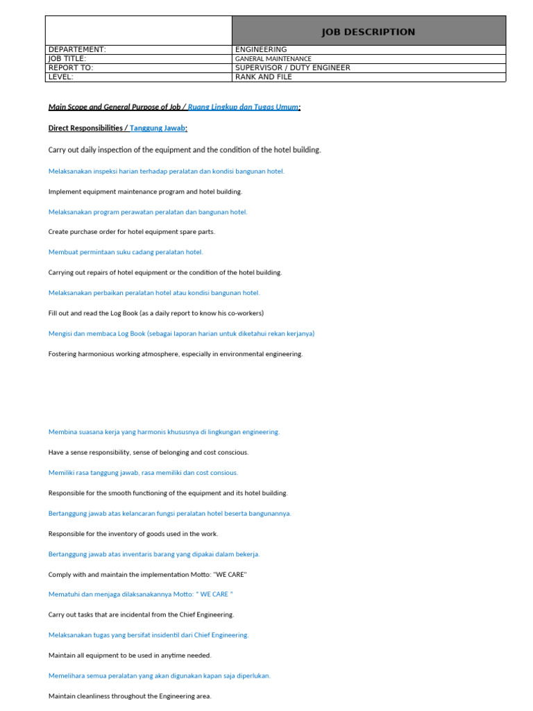 Job Desc General Maintenance | PDF