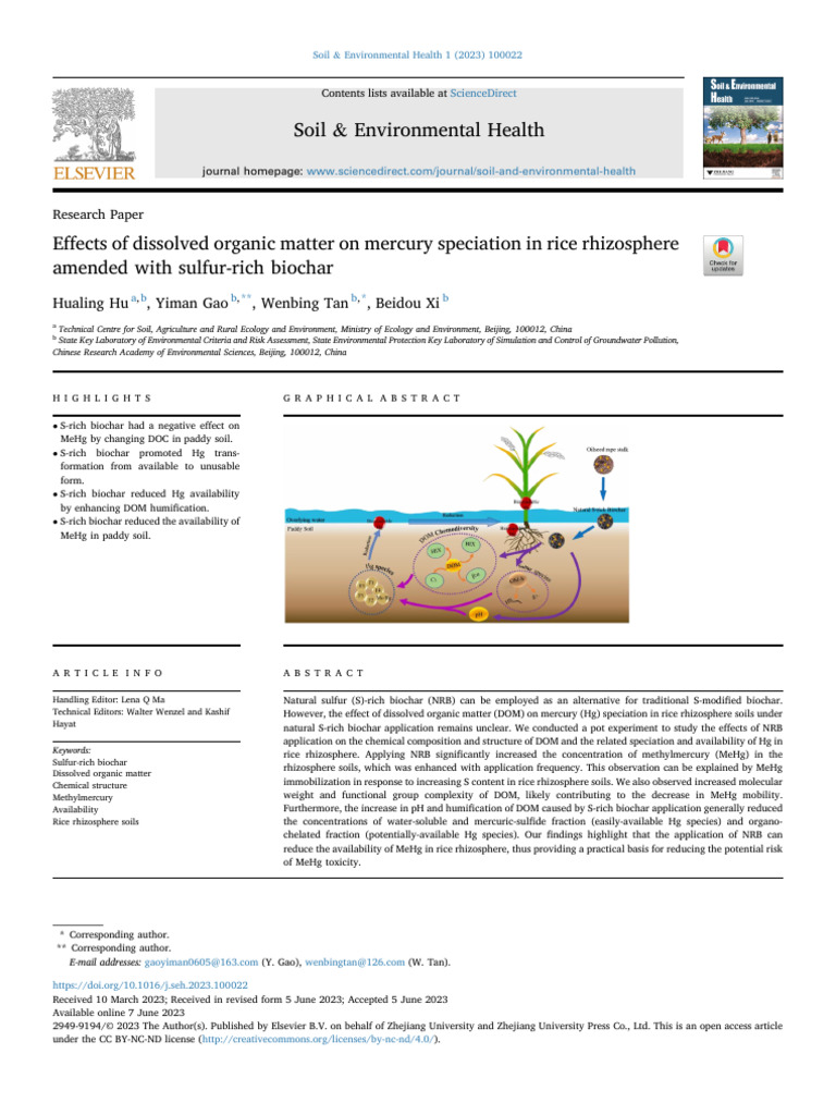 Effects of Dissolved Organic Matter on Mercury Speciation 2023 Soil ...