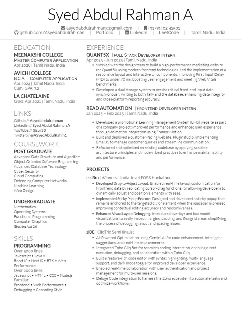 Syed Abdul Rahman: Full Stack Developer Resume | PDF | Page Layout ...