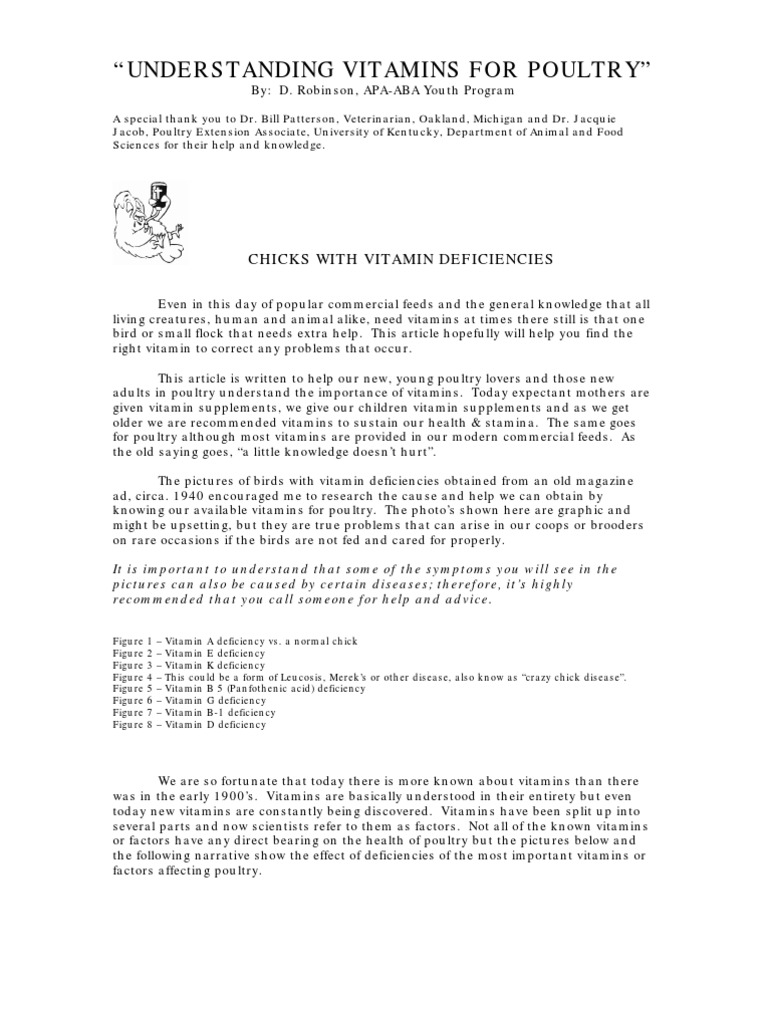 "Understanding Vitamins For Poultry" Chicks With Vitamin Deficiencies