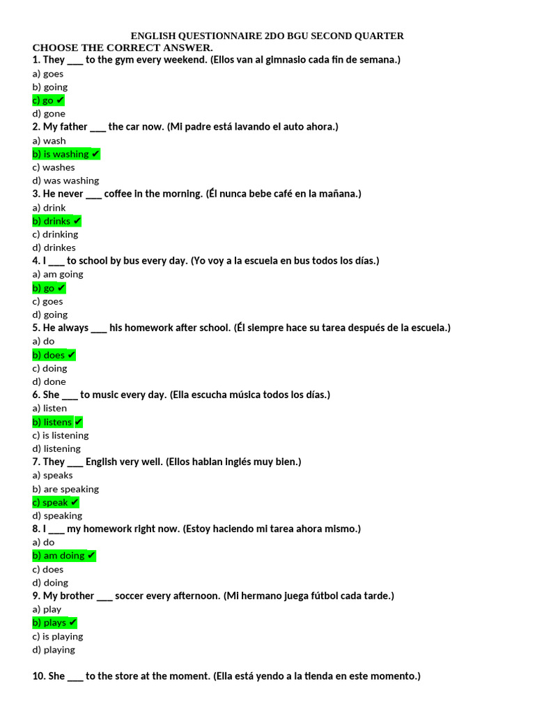 English Questionnaire for BGU Students | PDF