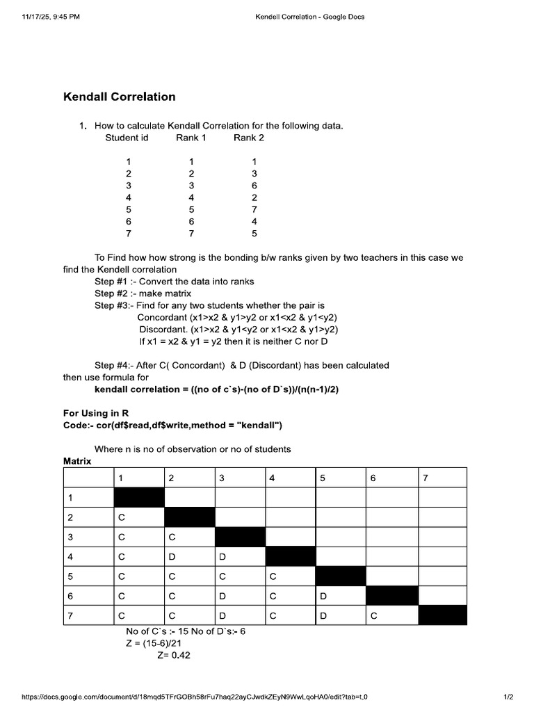 Kendall Correlation Theory | PDF
