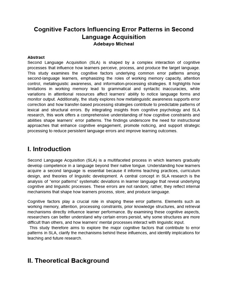 Cognitive Factors in Language Error Patterns | PDF | Second Language ...