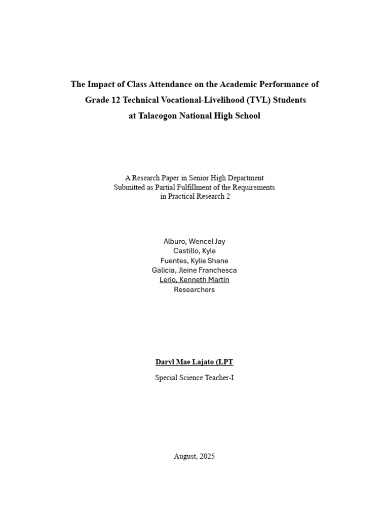 Class Attendance Impact on TVL Students | PDF | Sample Size ...