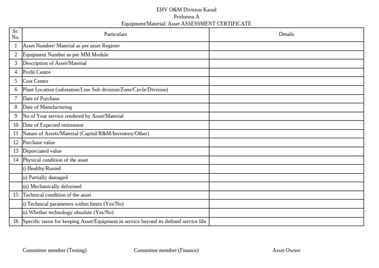 EHV O&M Asset Assessment Certificate | PDF