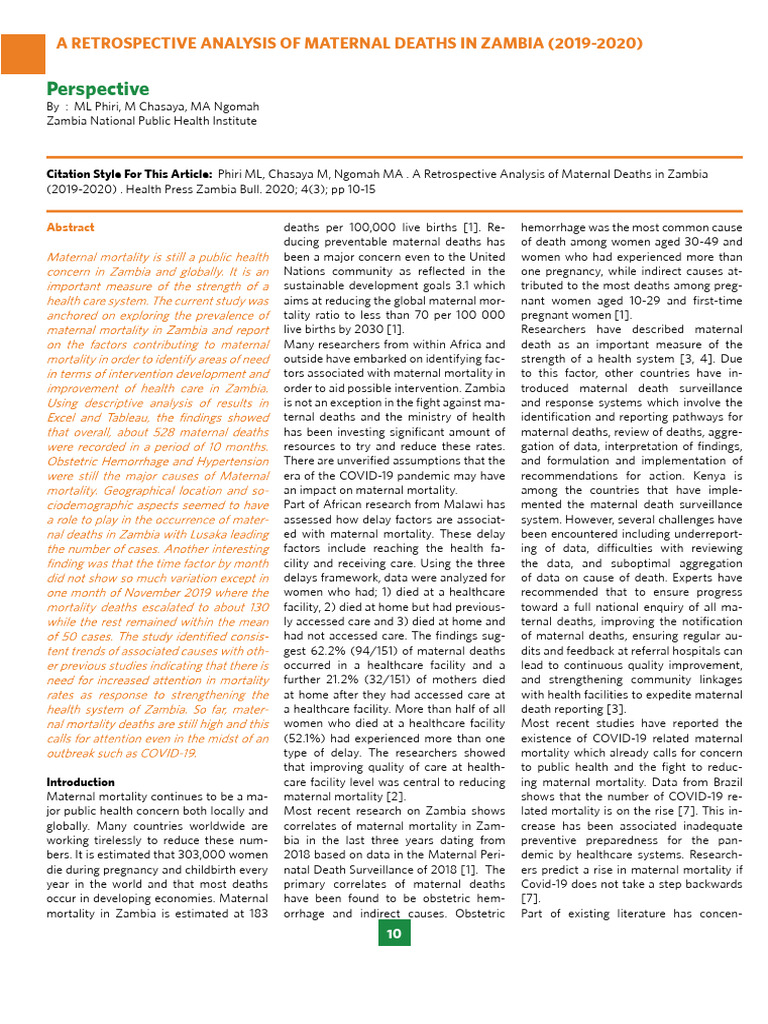 Maternal Deaths in Zambia: 2019-2020 Analysis | PDF | Maternal Death ...