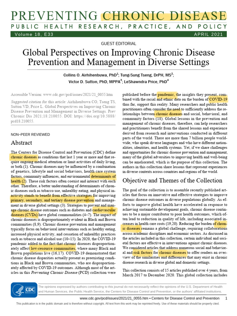 Preventing Chronic Disease | PDF | Chronic Condition | Diabetes