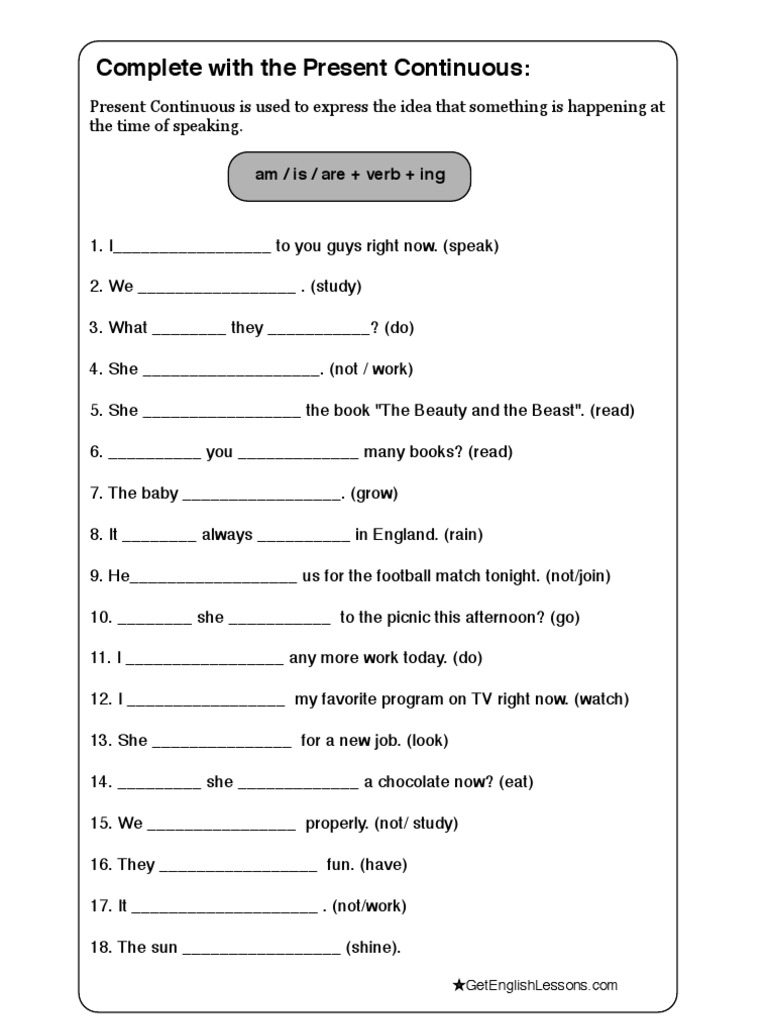 Present Continuous Complete | PDF | Language Arts & Discipline | Self ...