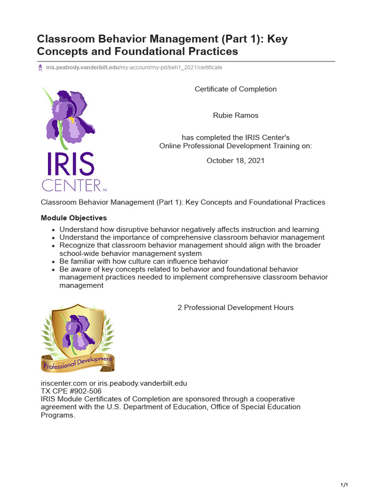 Classroom Behavior Management Training | PDF