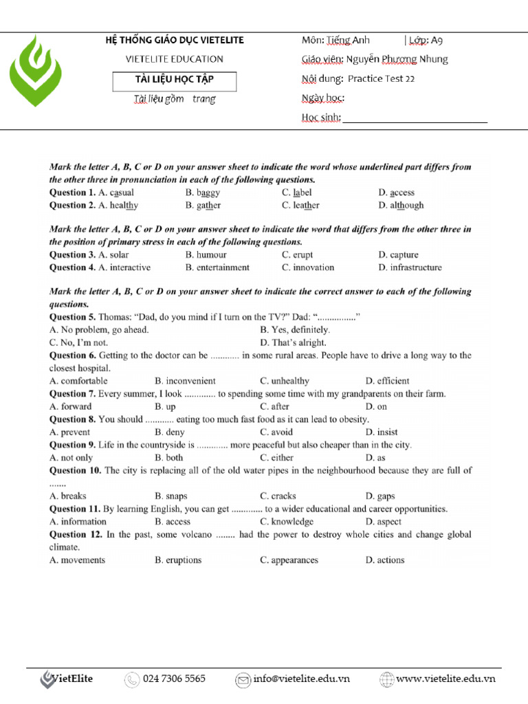 A9.Practice Test 22 | PDF