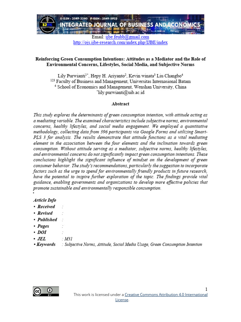 Green Consumption Intentions Mediated by Attitudes | PDF | Attitude ...