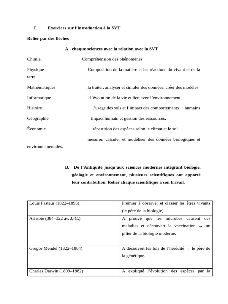 Exercices d'introduction à la SVT | PDF | Évolution | Biologie