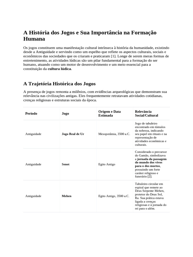 A Importância dos Jogos na História Humana | PDF | História Antiga ...