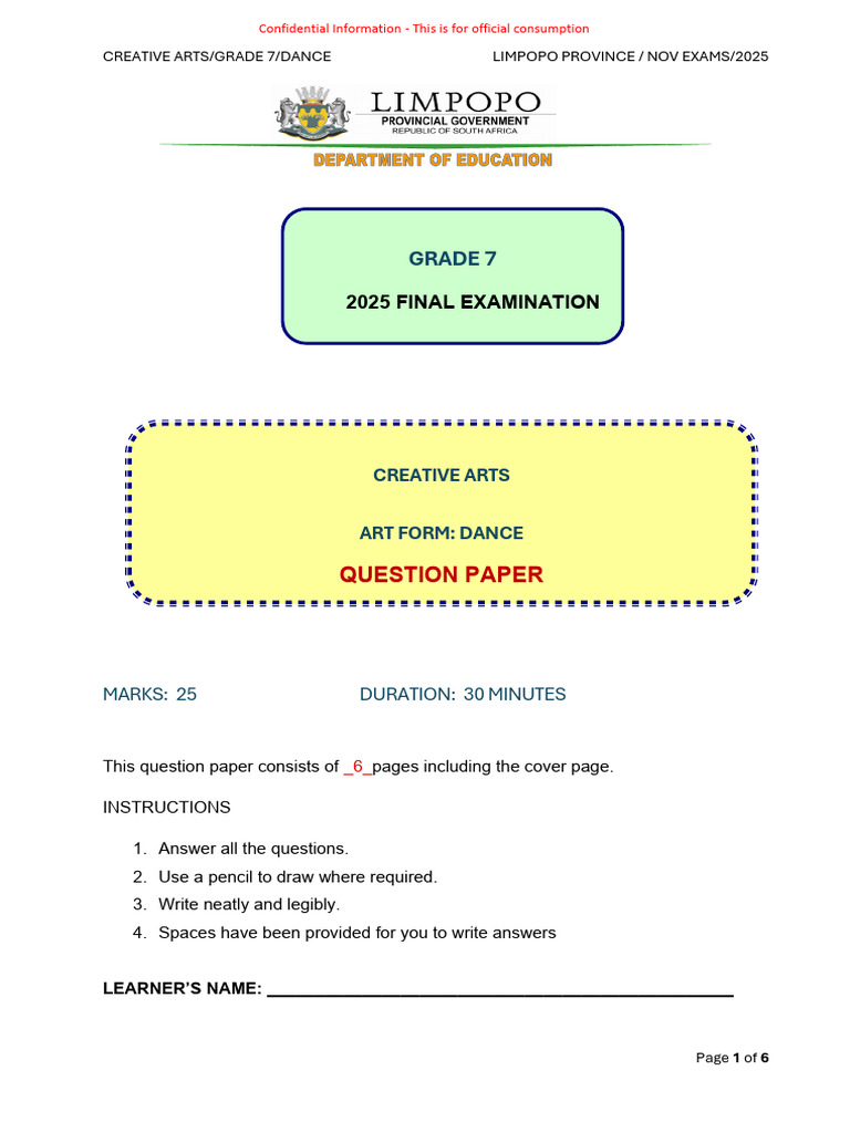 Grade 7 Dance Exam Paper 2025 | PDF | Dances | Choreography