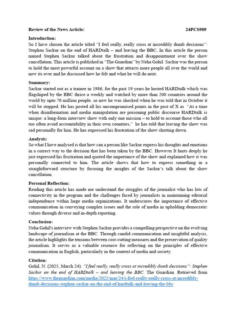 Review of The News Article | PDF | Communication | Human Communication